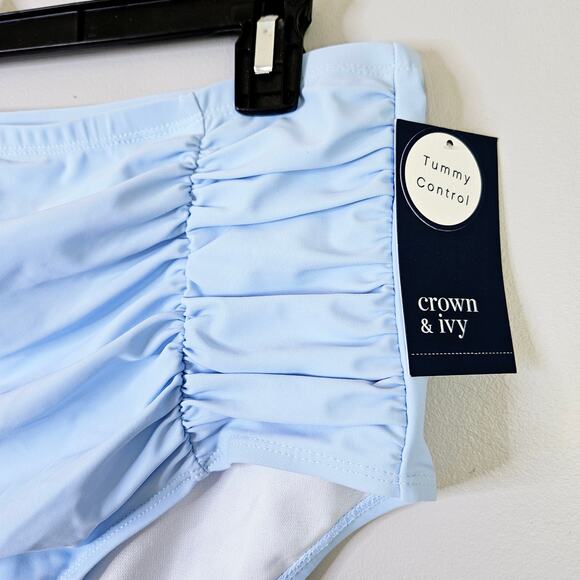 New Crown & Ivy Plus Size 1X Tummy Control Shirred High Waisted Bikini Bottoms - Picture 7 of 15